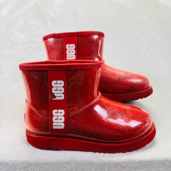 UGG Boots Womens 3 Samba Red Classic Clear Mini Waterproof Rain Snow Casual - Picture 8 of 9
